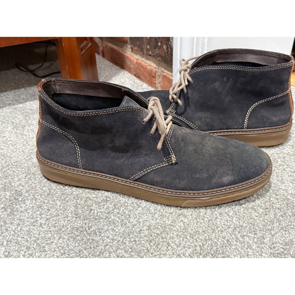 Johnston & Murphy Mens Navy Suede Chukka Boots Brown Leather Trim 10M